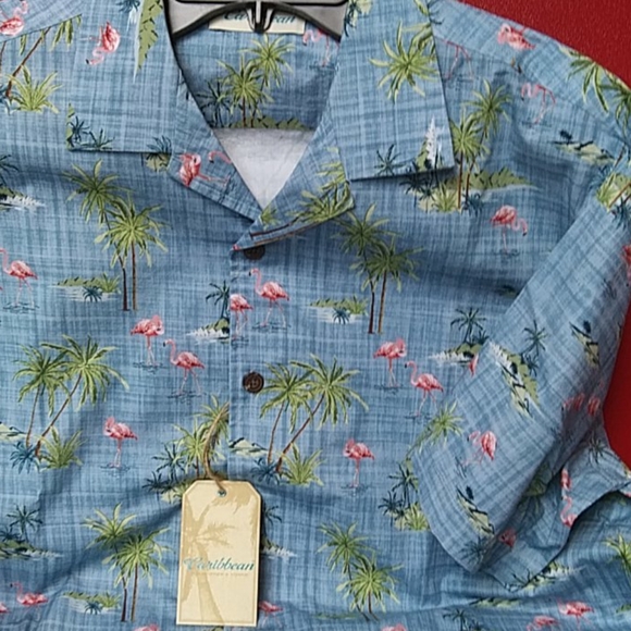 Men's Caribbean Short Sleeve Flamingos Shirt - Picture 2 of 4